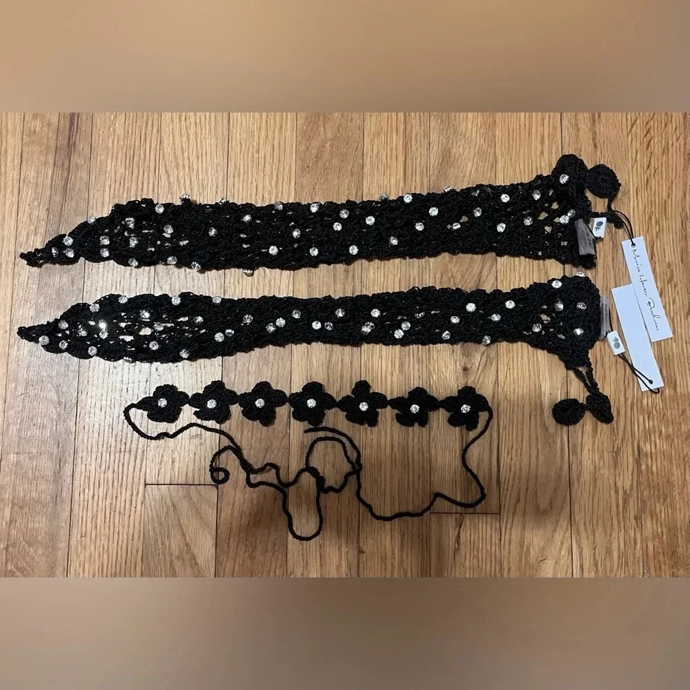 Monica Hansen crochet swim gloves and choker and/or headband w/ diamond studs